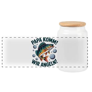 Papa Komm Wir Angeln - Panorama Keksdose mit Holzdeckel - Weiß - Vorne
