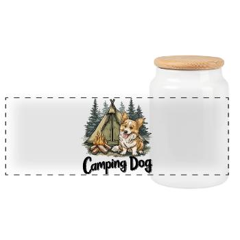 Camping Dog Saying Camping Dog Camper Gift - Panoramic Cookie Jar with Wooden Lid - white - Front