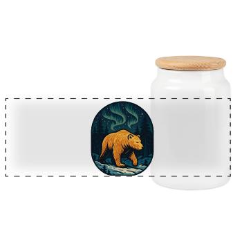 Northern Lights Bear in the Forest - Panoramic Cookie Jar with Wooden Lid - white - Front