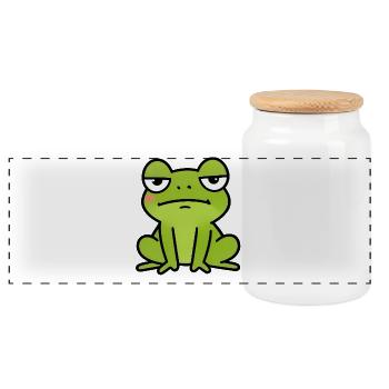Sleepy Green Frog Cartoon - Panoramic Cookie Jar with Wooden Lid - white - Front