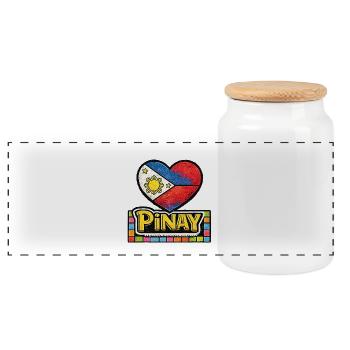 Pinay-Herz-Flagge mit bunter Rand - Panorama Keksdose mit Holzdeckel - Weiß - Vorne
