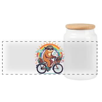 Paresseux de la fleur sur le soleil arc-en-ciel à vélo - Boîte à biscuits avec couvercle en bois - blanc - Devant