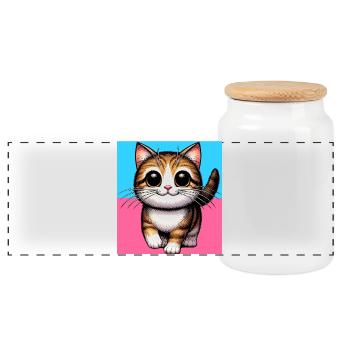 cat - Panoramic Cookie Jar with Wooden Lid - white - Front