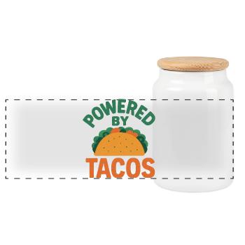 Powered by Tacos - Panoramic Cookie Jar with Wooden Lid - white - Front