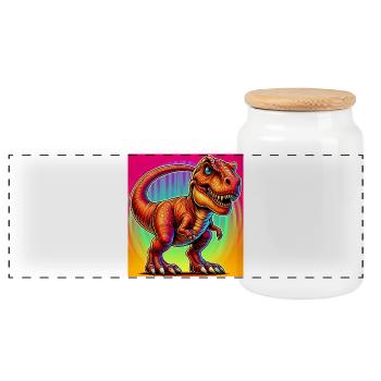 dinosaur - Panoramic Cookie Jar with Wooden Lid - white - Front