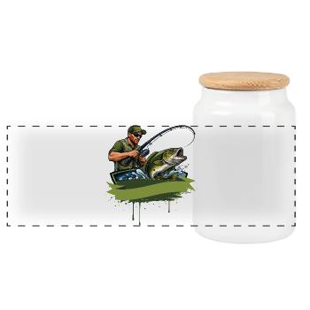 Angler Shirt Bass Fishing Gift Men - Panoramic Cookie Jar with Wooden Lid - white - Front