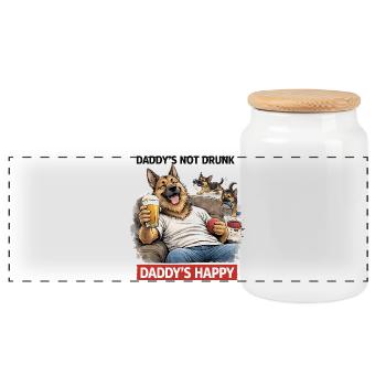 Daddy's Not Drunk, Daddy's Happy - Panoramic Cookie Jar with Wooden Lid - white - Front