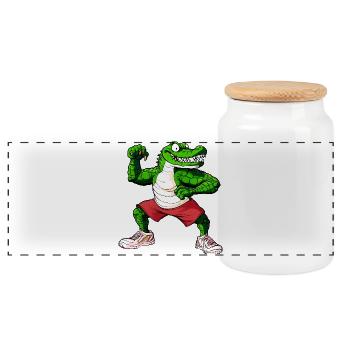 Fitness Crocodile - Panoramic Cookie Jar with Wooden Lid - white - Front