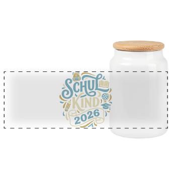 Schulkind 2026  - Panorama Keksdose mit Holzdeckel - Weiß - Vorne