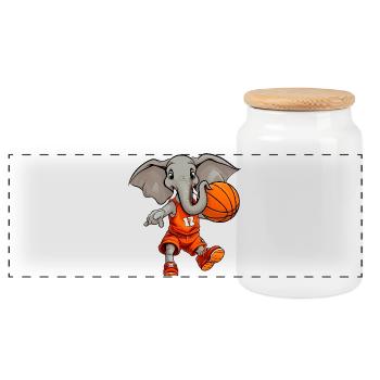 Basketball Elefanten - Panorama Keksdose mit Holzdeckel - Weiß - Vorne