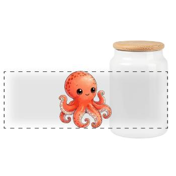 Kawaii Orange Octopus - Panoramic Cookie Jar with Wooden Lid - white - Front