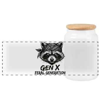 Raccoon Gen X Feral Generation - Panoramic Cookie Jar with Wooden Lid - white - Front