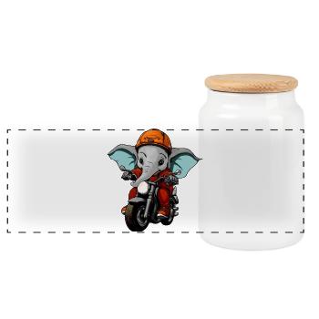 Motorcycle Elephants - Panoramic Cookie Jar with Wooden Lid - white - Front
