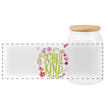 Schulkind Blumenkranz  - Panorama Keksdose mit Holzdeckel - Weiß - Vorne