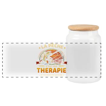 La pêche c’est ma thérapie – humour pêcheur - Boîte à biscuits avec couvercle en bois - blanc - Devant