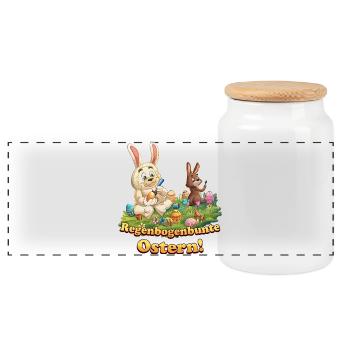 Siggi und der Zauberwald - Ostern Eier bemalen - Panorama Keksdose mit Holzdeckel - Weiß - Vorne