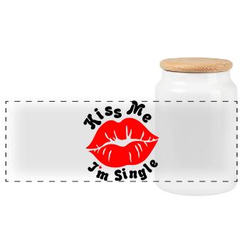 Kiss_Me - Panoramic Cookie Jar with Wooden Lid - white - Front