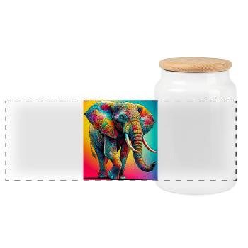 Elefant - Panorama Keksdose mit Holzdeckel - Weiß - Vorne