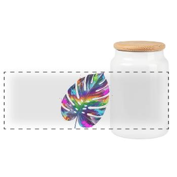 Rainbow Monstera Watercolor - Panoramic Cookie Jar with Wooden Lid - white - Front