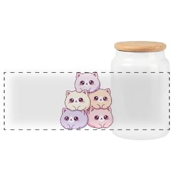 Pastel cats bunch cuddly happy - Panoramic Cookie Jar with Wooden Lid - white - Front