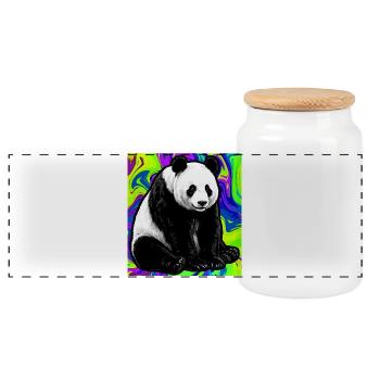 panda - Panoramic Cookie Jar with Wooden Lid - white - Front