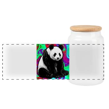 panda - Panoramic Cookie Jar with Wooden Lid - white - Front