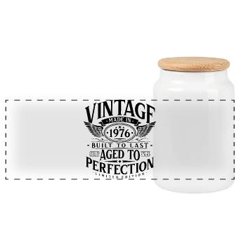 Vintage 1976 Jahrgang Geburtstag Retro Geschenk - Panorama Keksdose mit Holzdeckel - Weiß - Vorne