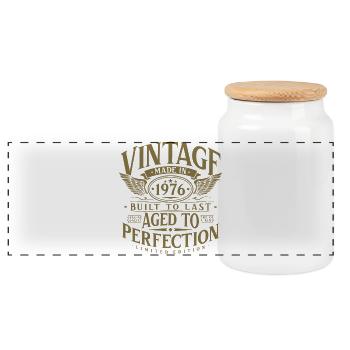 Vintage 1976 Jahrgang Geburtstag Retro Geschenk - Panorama Keksdose mit Holzdeckel - Weiß - Vorne
