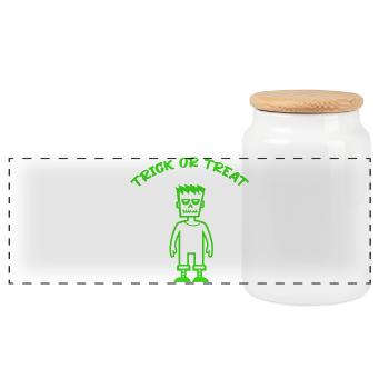 Trick or Treat Neon Monster Green - Panoramic Cookie Jar with Wooden Lid - white - Front