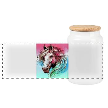 horse - Panoramic Cookie Jar with Wooden Lid - white - Front