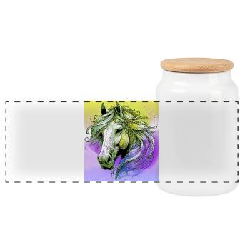 horse - Panoramic Cookie Jar with Wooden Lid - white - Front