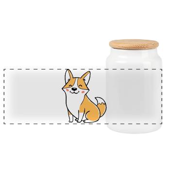 Fröhlicher Corgi (bande dessinée) - Boîte à biscuits avec couvercle en bois - blanc - Devant