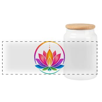 Rainbow Lotus in a Circle - Panoramic Cookie Jar with Wooden Lid - white - Front