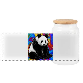 panda - Boîte à biscuits avec couvercle en bois - blanc - Devant