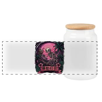 Skeleton Monkey Neon Moon - Panoramic Cookie Jar with Wooden Lid - white - Front