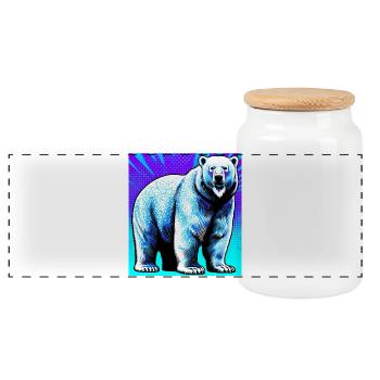 polar bear - Panoramic Cookie Jar with Wooden Lid - white - Front