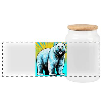 polar bear - Panoramic Cookie Jar with Wooden Lid - white - Front