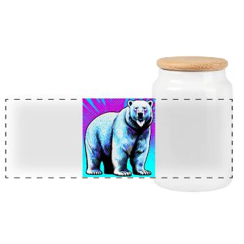 polar bear - Panoramic Cookie Jar with Wooden Lid - white - Front