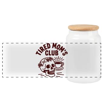 Tired Moms Club Retro Coffee Skull Mom - Panoramic Cookie Jar with Wooden Lid - white - Front