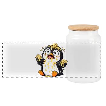 Pingouin mignon avec Tortellini maladroite - Boîte à biscuits avec couvercle en bois - blanc - Devant