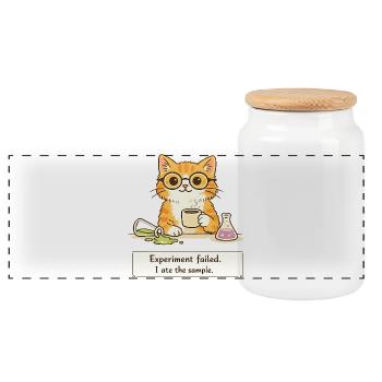 Scientist Cat. Experiment Failed. I Ate the Sample - Panoramic Cookie Jar with Wooden Lid - white - Front