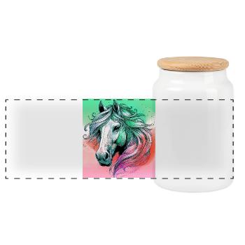 horse - Panoramic Cookie Jar with Wooden Lid - white - Front
