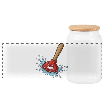 Roter Pümpel mit Wassersplash - Panorama Keksdose mit Holzdeckel - Weiß - Vorne