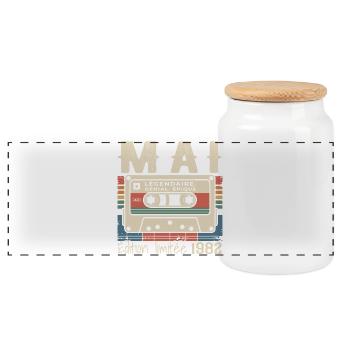 Mai 1982 - Boîte à biscuits avec couvercle en bois - blanc - Devant
