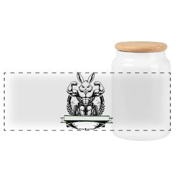 Starker Hase Rollstuhl Fitness Fun Design - Panorama Keksdose mit Holzdeckel - Weiß - Vorne