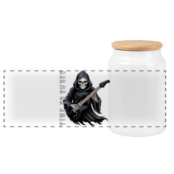 Grim Reaper Rockt Die Gitarre - Panorama Keksdose mit Holzdeckel - Weiß - Vorne