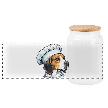 Fröhlicher Beagle Koch Cartoon Küche Essen Humor - Panorama Keksdose mit Holzdeckel - Weiß - Vorne