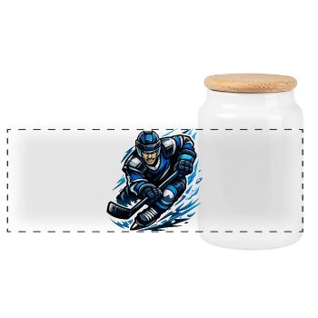 Blitzender Eishockeyspieler - Panorama Keksdose mit Holzdeckel - Weiß - Vorne