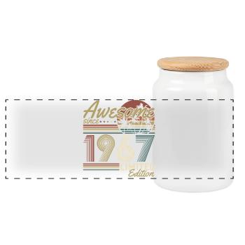 1967 Vintage Vintage Birthday Retro Gift - Panoramic Cookie Jar with Wooden Lid - white - Front