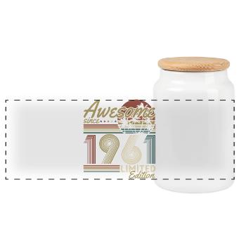1961 Vintage Birthday Vintage Retro Gift - Panoramic Cookie Jar with Wooden Lid - white - Front